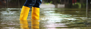 person standing a flood with yellow wellies